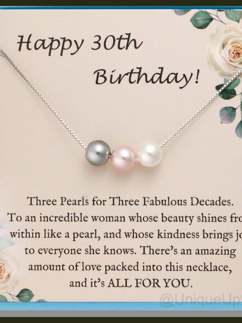 Sterling Silver Pearl Necklace 30th Birthday Gift Adjustable Chain Women